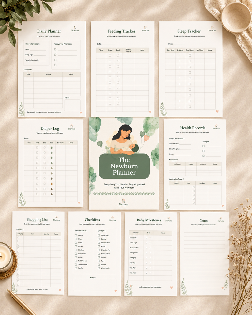 Baby Planner Printable PDF | 41-Page Newborn Tracker & Organizer | Feeding, Sleep, Diaper Log | Instant Download