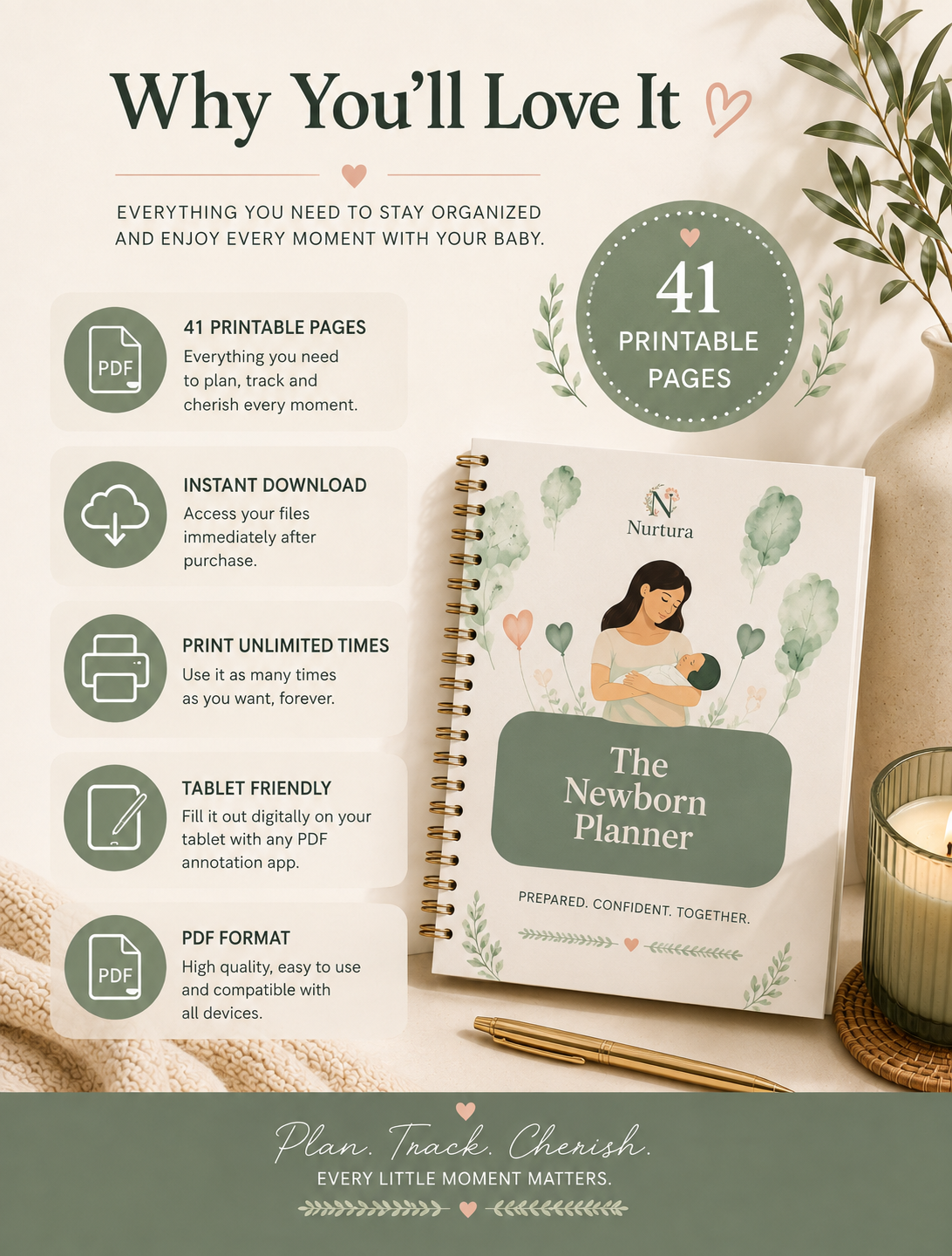 Baby Planner Printable PDF | 41-Page Newborn Tracker & Organizer | Feeding, Sleep, Diaper Log | Instant Download