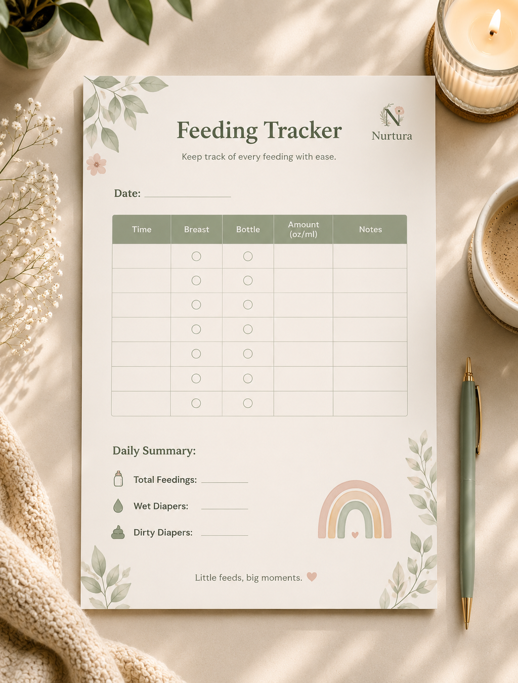 Baby Planner Printable PDF | 41-Page Newborn Tracker & Organizer | Feeding, Sleep, Diaper Log | Instant Download