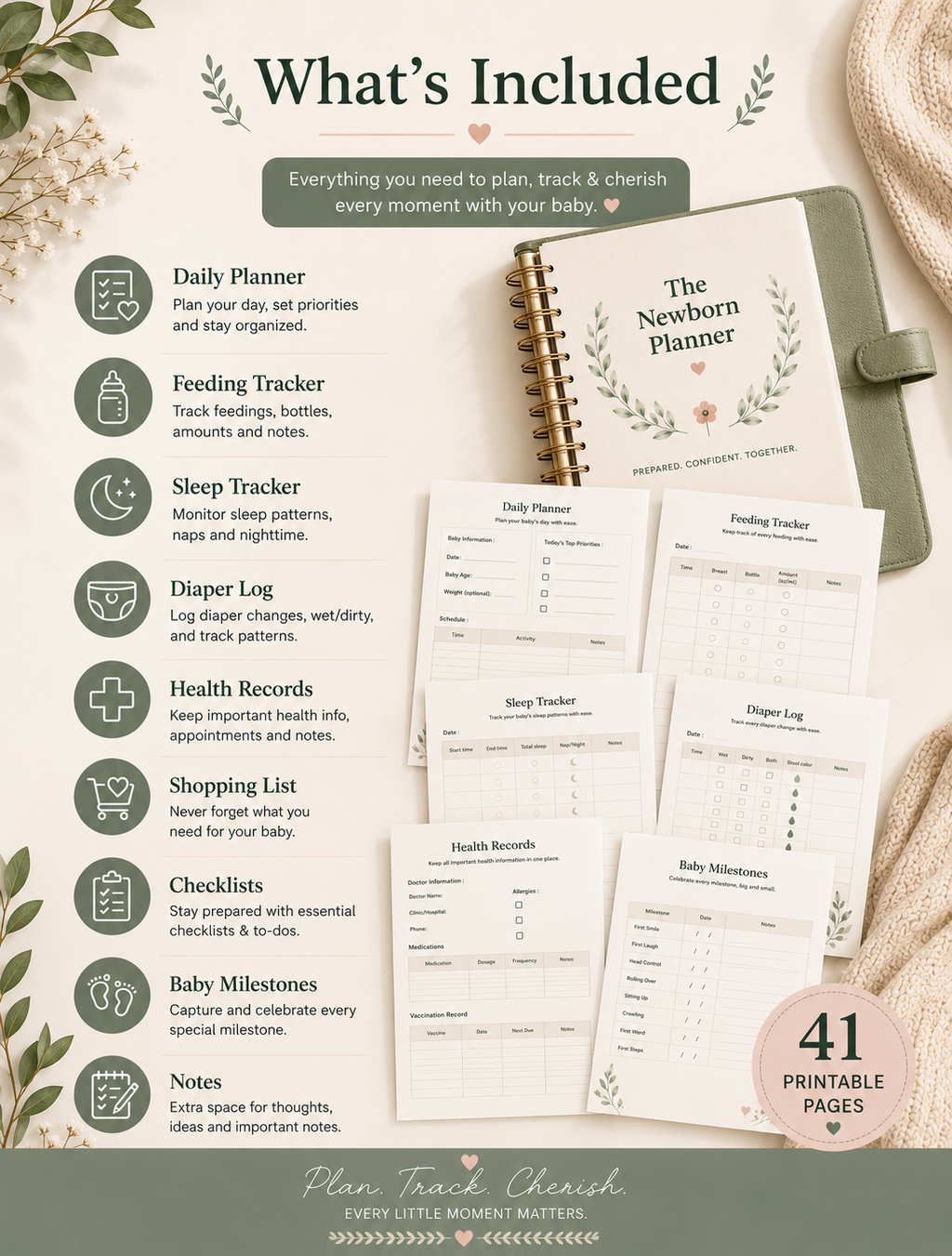 Baby Planner Printable PDF | 41-Page Newborn Tracker & Organizer | Feeding, Sleep, Diaper Log | Instant Download