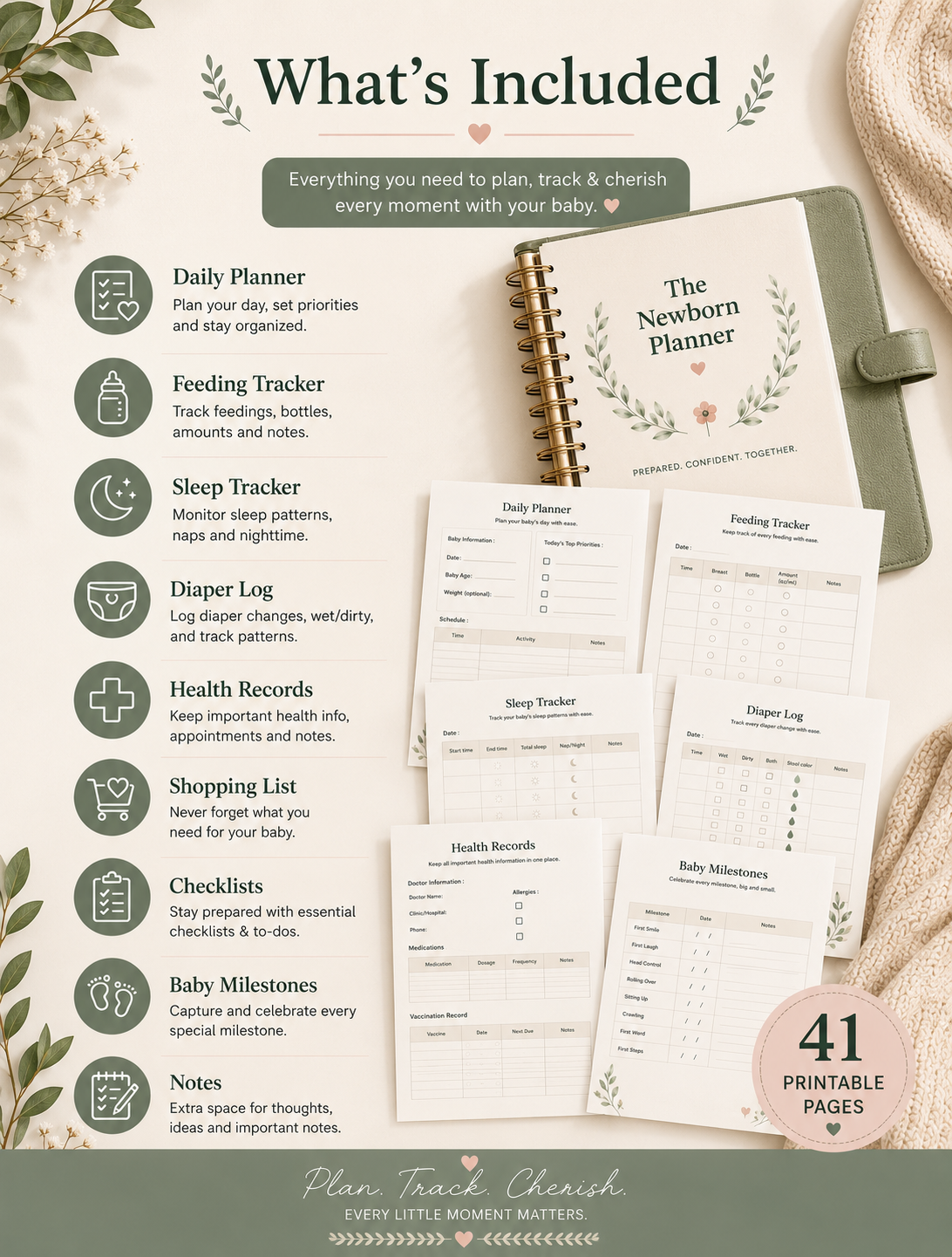Baby Planner Printable PDF | 41-Page Newborn Tracker & Organizer | Feeding, Sleep, Diaper Log | Instant Download
