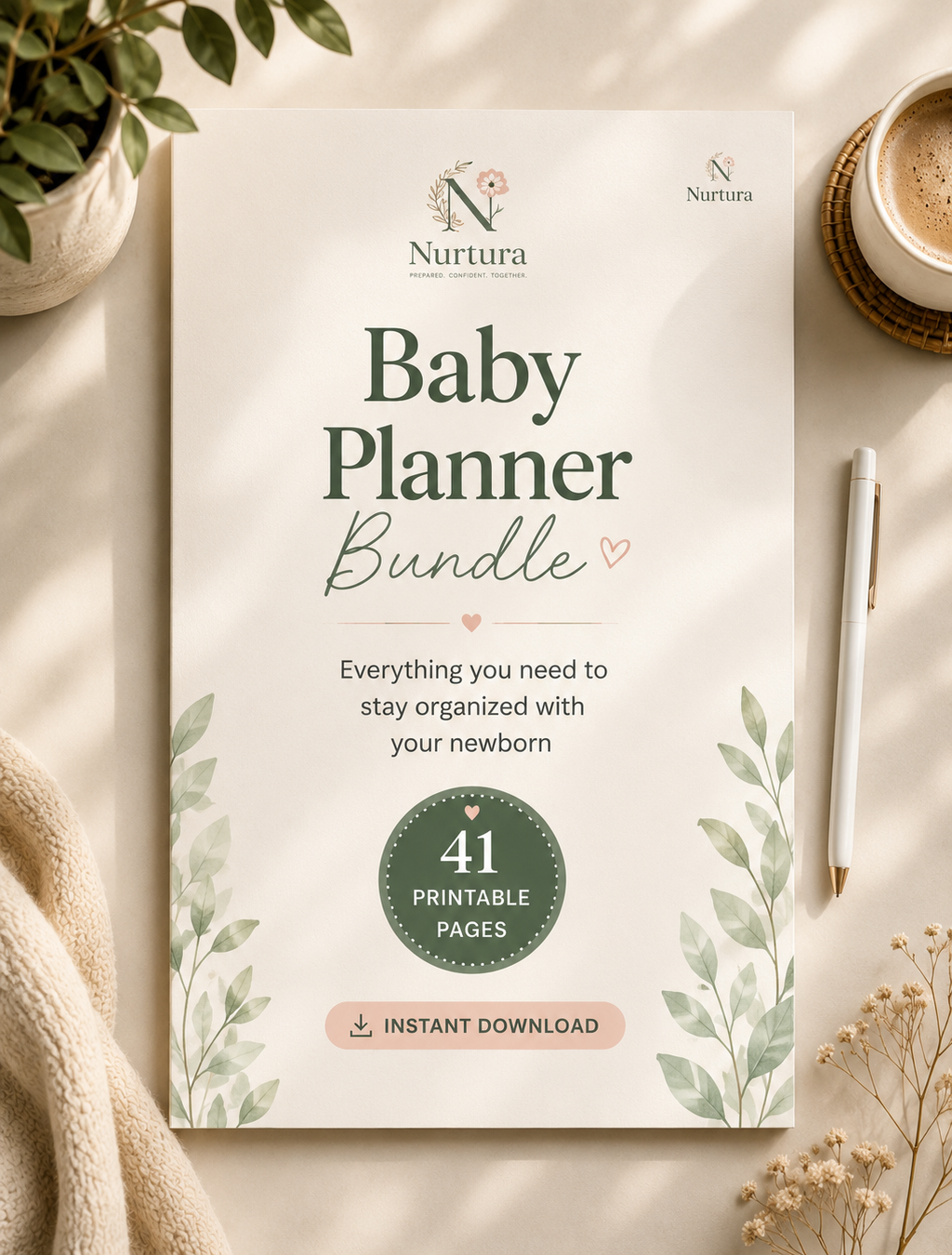 Baby Planner Printable PDF | 41-Page Newborn Tracker & Organizer | Feeding, Sleep, Diaper Log | Instant Download