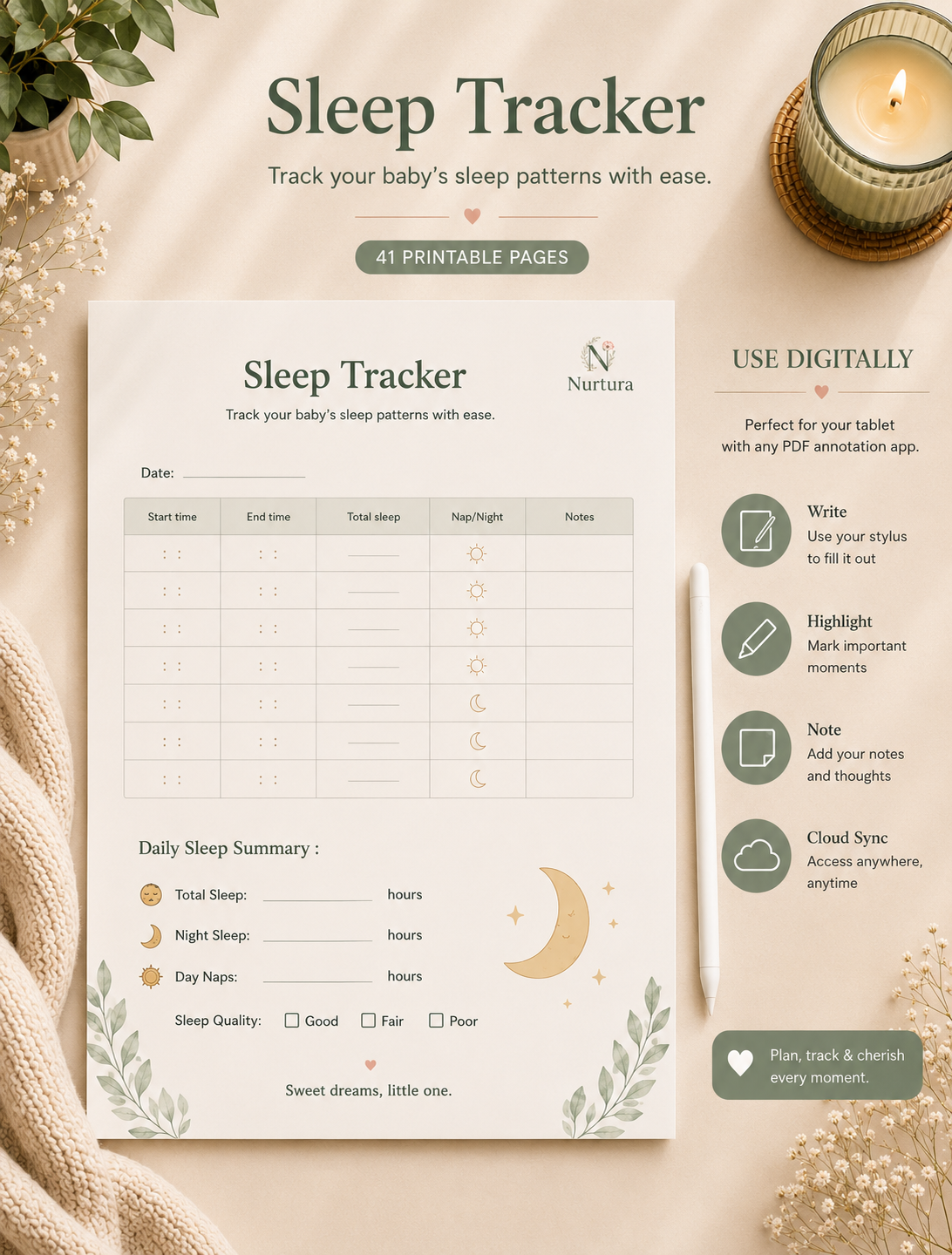 Baby Planner Printable PDF | 41-Page Newborn Tracker & Organizer | Feeding, Sleep, Diaper Log | Instant Download