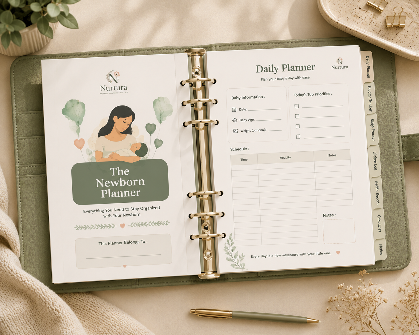 Baby Planner Printable PDF | 41-Page Newborn Tracker & Organizer | Feeding, Sleep, Diaper Log | Instant Download