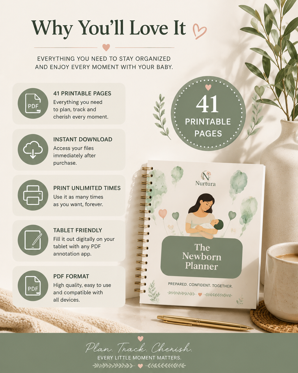 Baby Planner Printable PDF | 41-Page Newborn Tracker & Organizer | Feeding, Sleep, Diaper Log | Instant Download