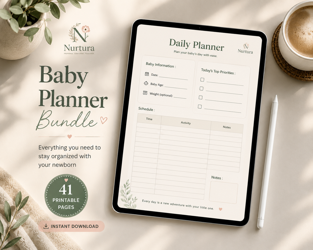 Baby Planner Printable PDF | 41-Page Newborn Tracker & Organizer | Feeding, Sleep, Diaper Log | Instant Download