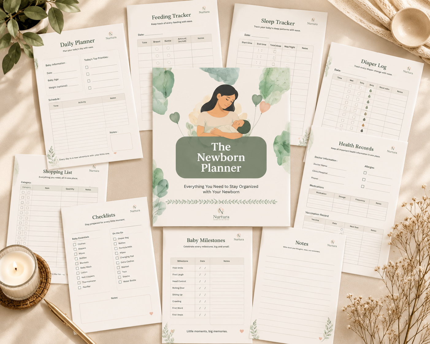 Baby Planner Printable PDF | 41-Page Newborn Tracker & Organizer | Feeding, Sleep, Diaper Log | Instant Download